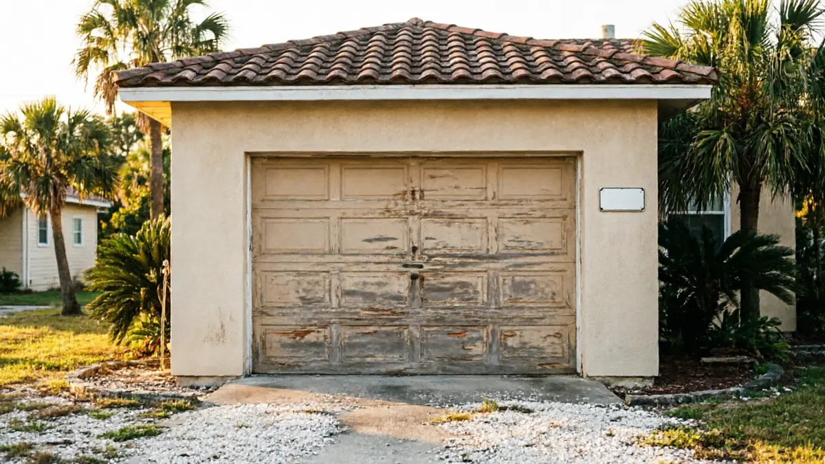 Garage door detail illustrating when a spring goes in cold weather here
